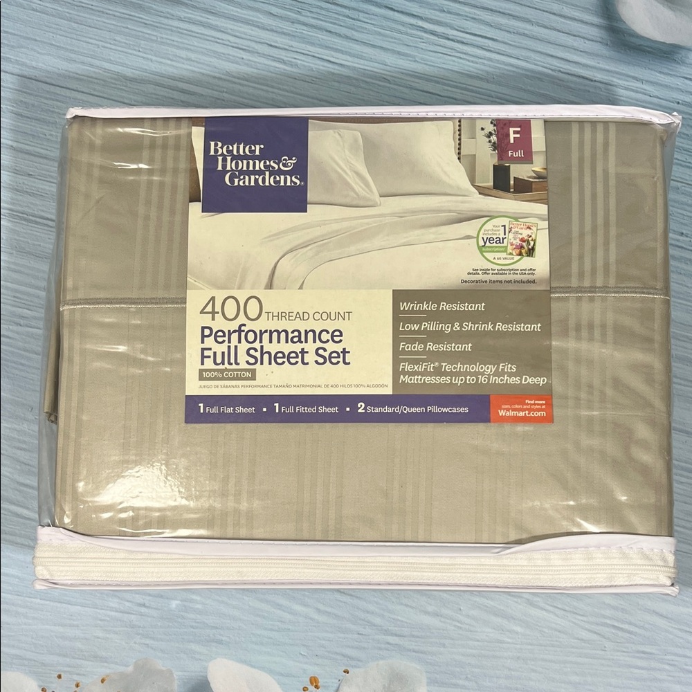 Better Homes & Gardens Performance Full Sheet Set - Grey Pumice 4 pcs inside NEW